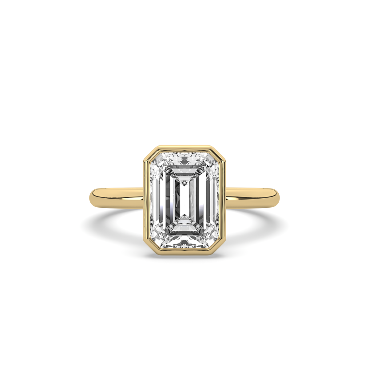 Bezel Emerald Diamond Solitaire Ring