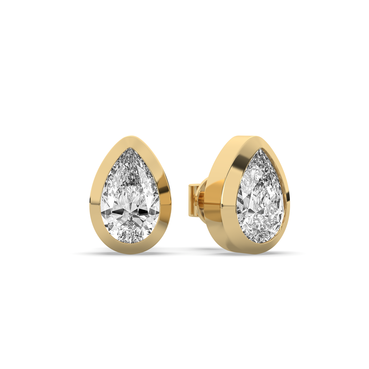 Pear Diamond Bezel Stud Earrings (2 Ct)