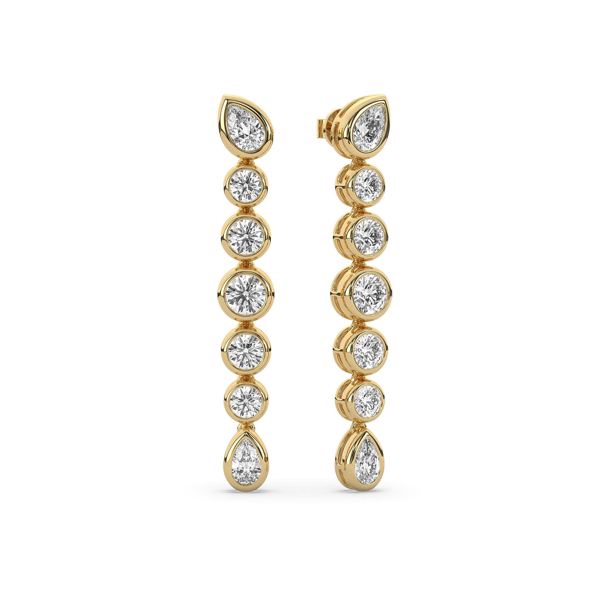 Round & Pear Long Drop Stud Earrings