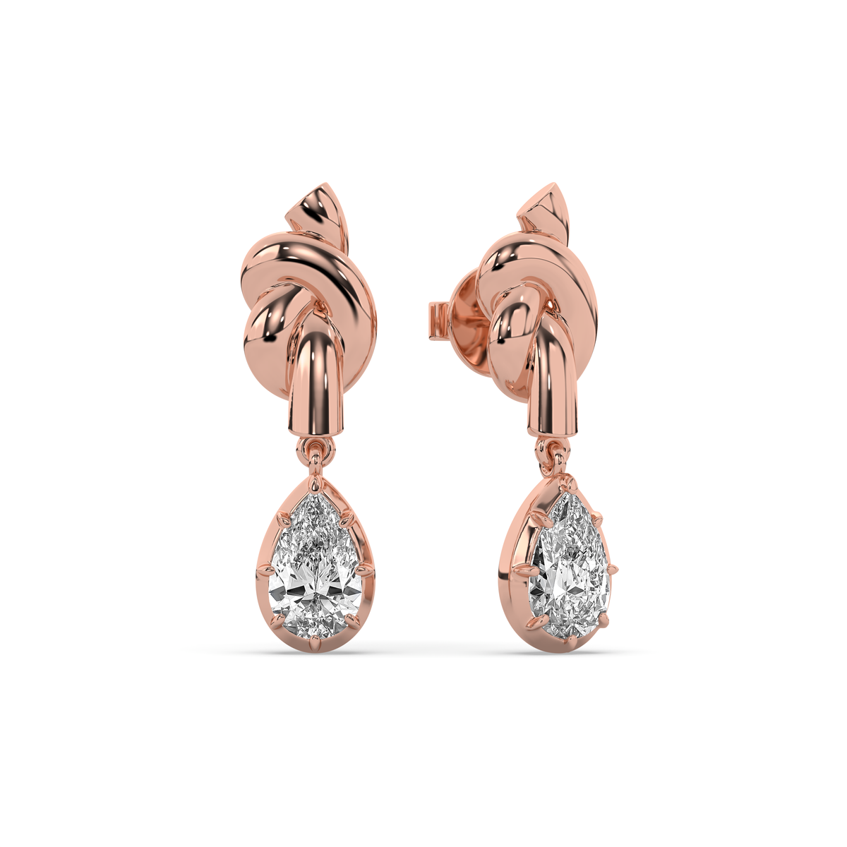 Knot Pear Diamond Drop Earrings