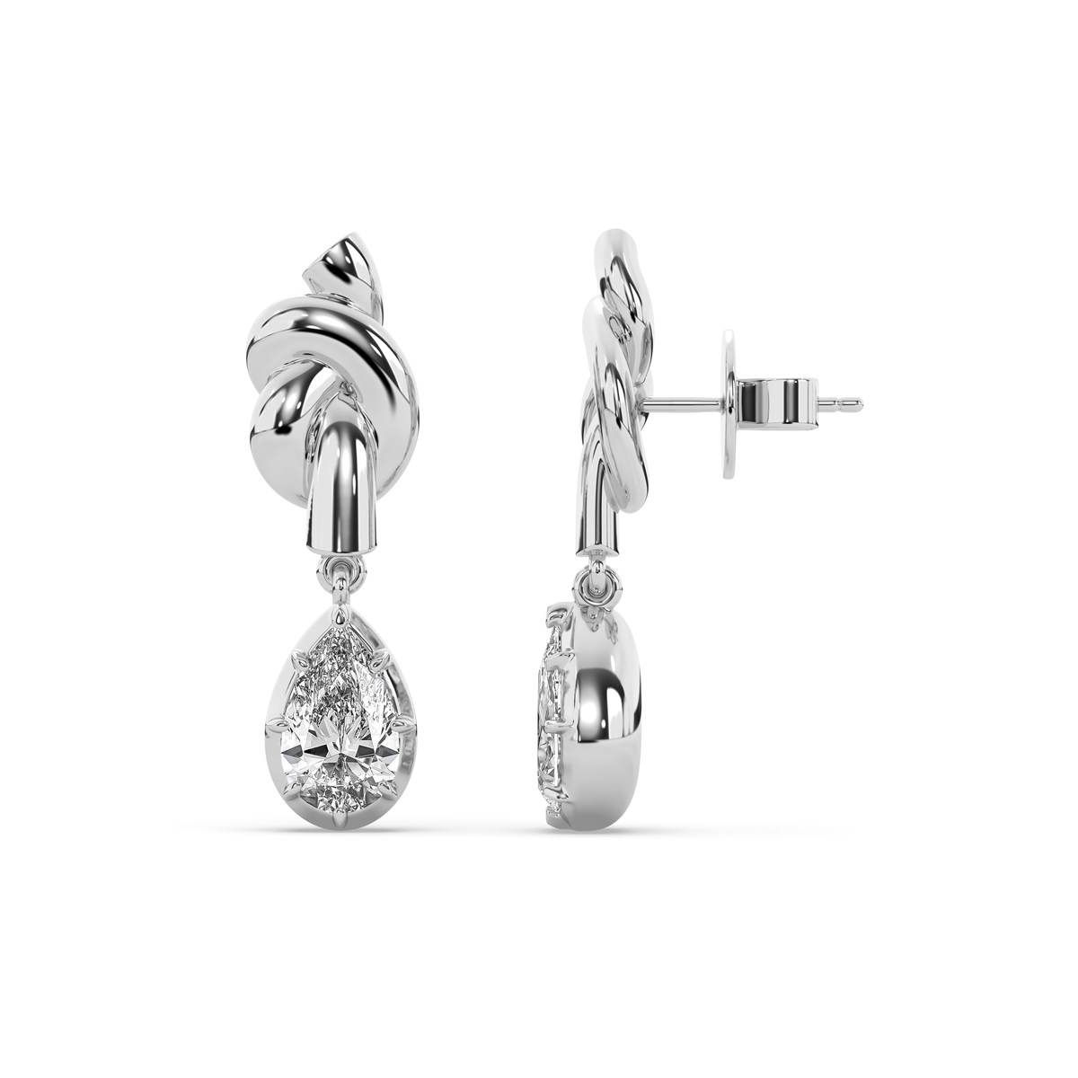 Knot Pear Diamond Drop Earrings