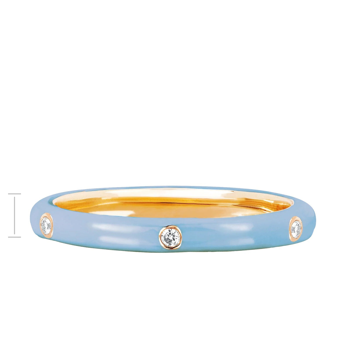 EF-Collection 3 Diamond & Baby Blue Enamel Stack Ring in yellow gold on white background with dimensions