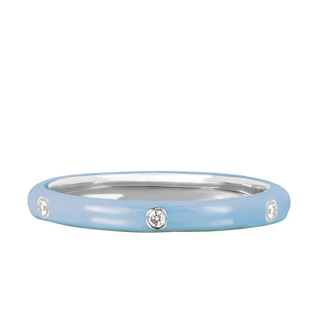 EF-Collection 3 Diamond & Baby Blue Enamel Stack Ring in white gold on white background