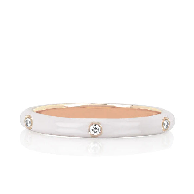 EF-Collection 3 Diamond & White Enamel Stack Ring in rose gold on white background