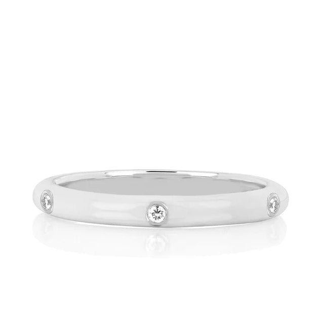 EF-Collection 3 Diamond & White Enamel Stack Ring in white gold on white background