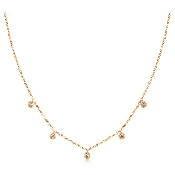 EF Collection 5 Diamond Bezel Choker Necklace in rose gold on white background.