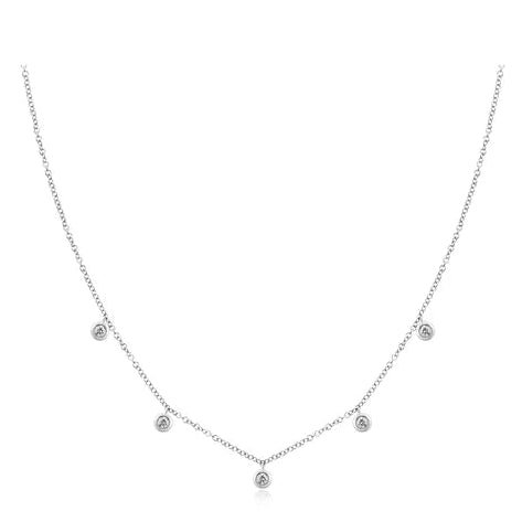 EF Collection 5 Diamond Bezel Choker Necklace in white gold on white background.