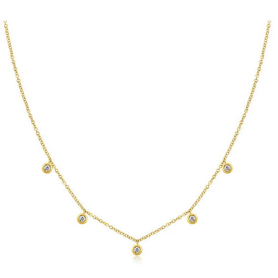 EF Collection 5 Diamond Bezel Choker Necklace in yellow gold on white background.