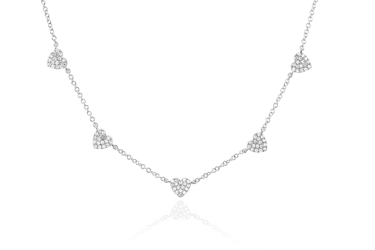 EF Collection 5 Diamond Mini Heart Necklace in white gold on white background.