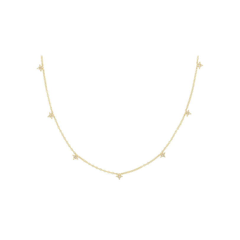 EF Collection 7 Diamond Sparkle Necklace in yellow gold on white background.