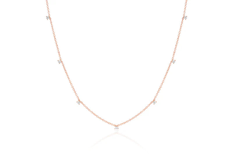 EF-Collection 7 Prong Set Diamond Necklace in rose gold on white background