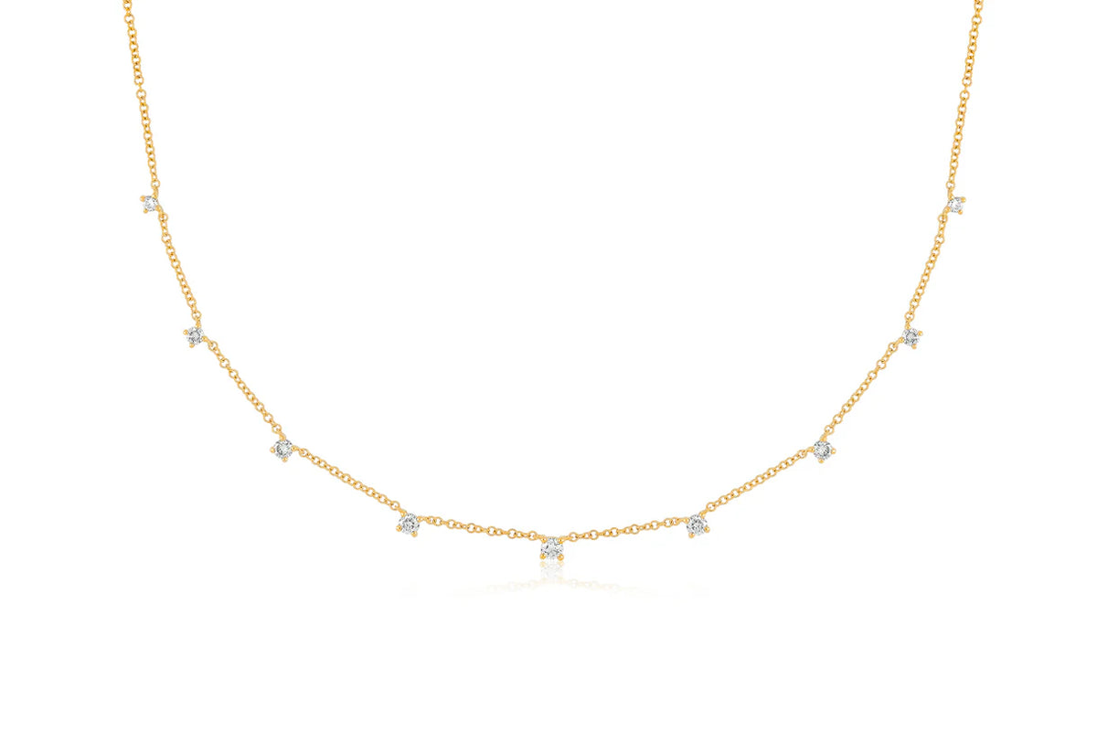 EF Collection 9 Prong Set Diamond Necklace in yellow gold on white background.