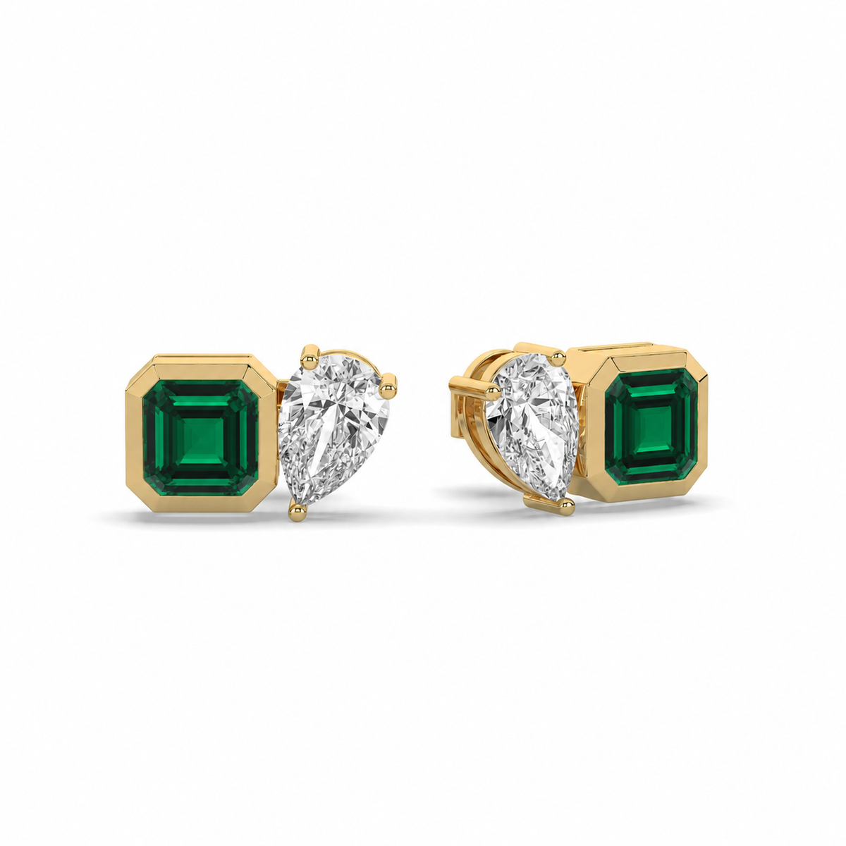 Pear Diamond & Asscher Emerald Studs