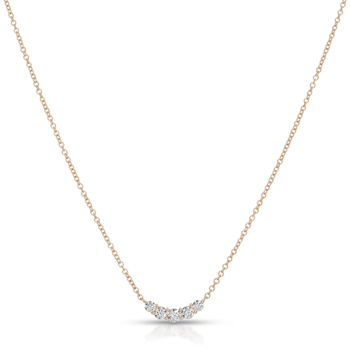 product image of EF-Collection Graduated Diamond Arc Necklace in rose gold and diamond on a white background.