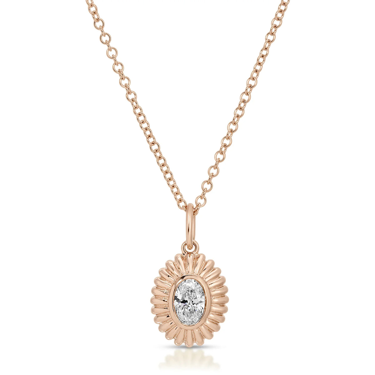 product image of EF-Collection Fluted Oval Diamond Necklace in rose gold and diamond on a white background.