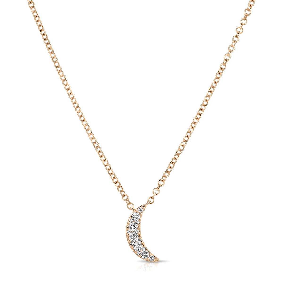 Product image of EF-Collection Full Cut Diamond Crescent Choker Necklace in rose gold and diamond on a white background.