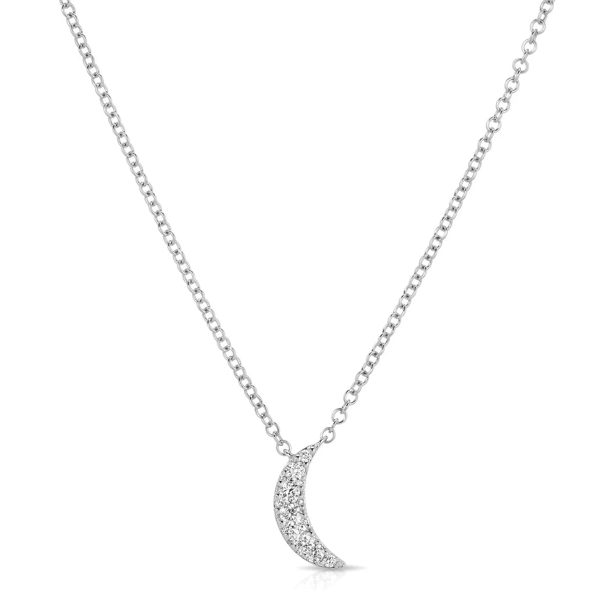Product image of EF-Collection Full Cut Diamond Crescent Choker Necklace in white gold and diamond on a white background.