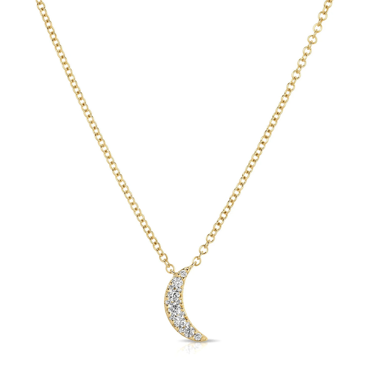 Product image of EF-Collection Full Cut Diamond Crescent Choker Necklace in yellow gold and diamond on a white background.
