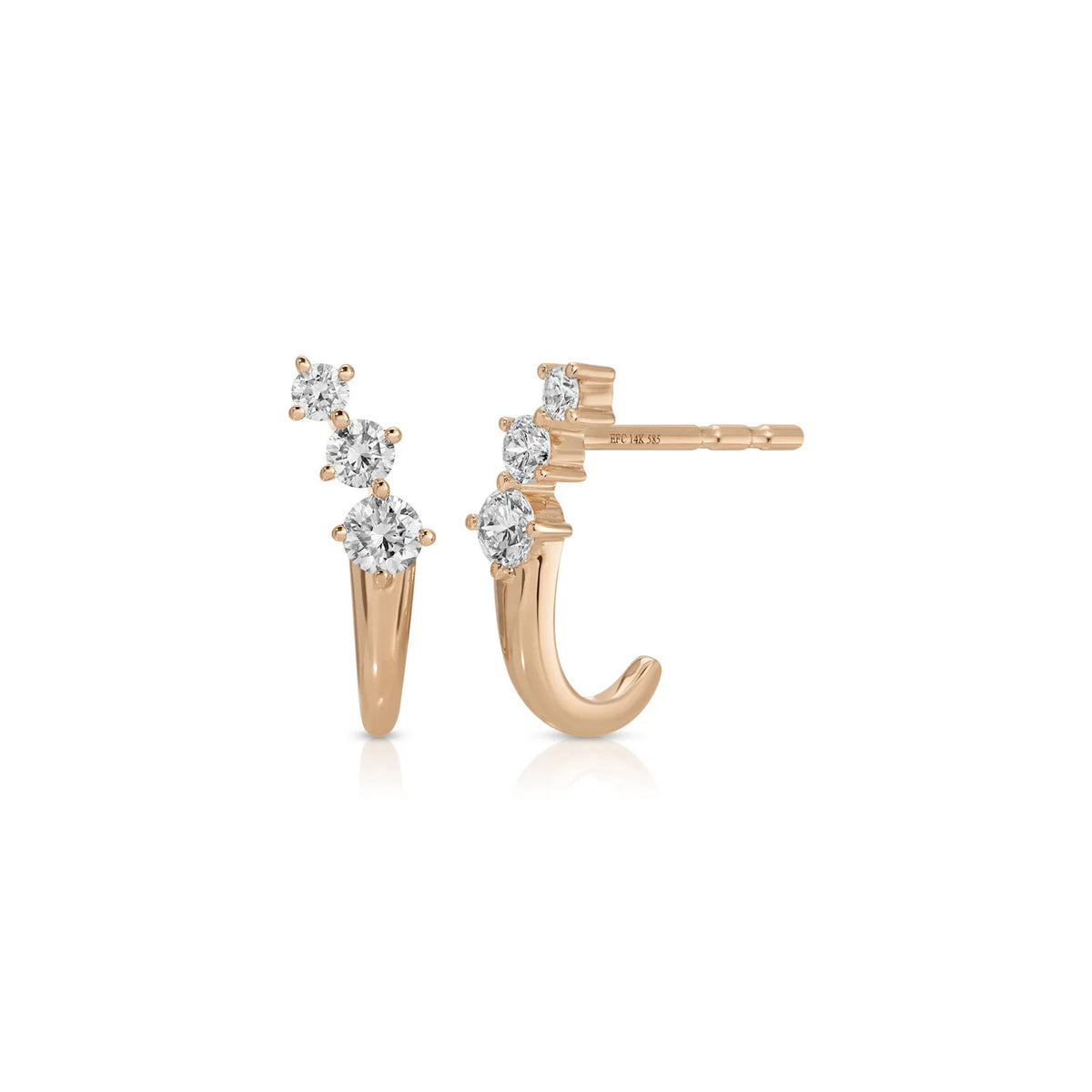 Product image of EF-Collection Diamond Leila Huggie Earrings in rose gold and diamond on a white background.