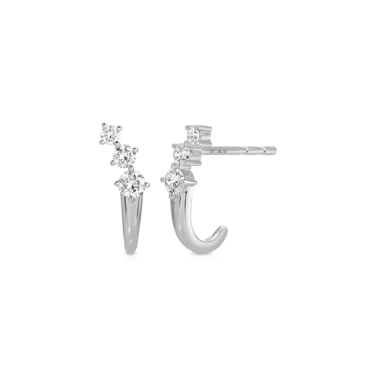 Product image of EF-Collection Diamond Leila Huggie Earrings in white gold and diamond on a white background.