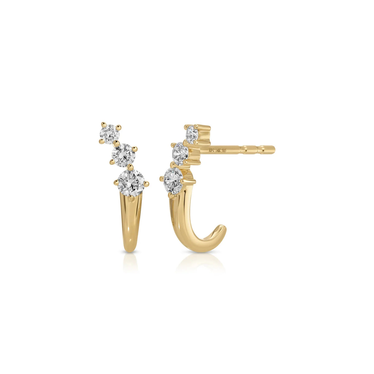 Product image of EF-Collection Diamond Leila Huggie Earrings in yellow gold and diamond on a white background.