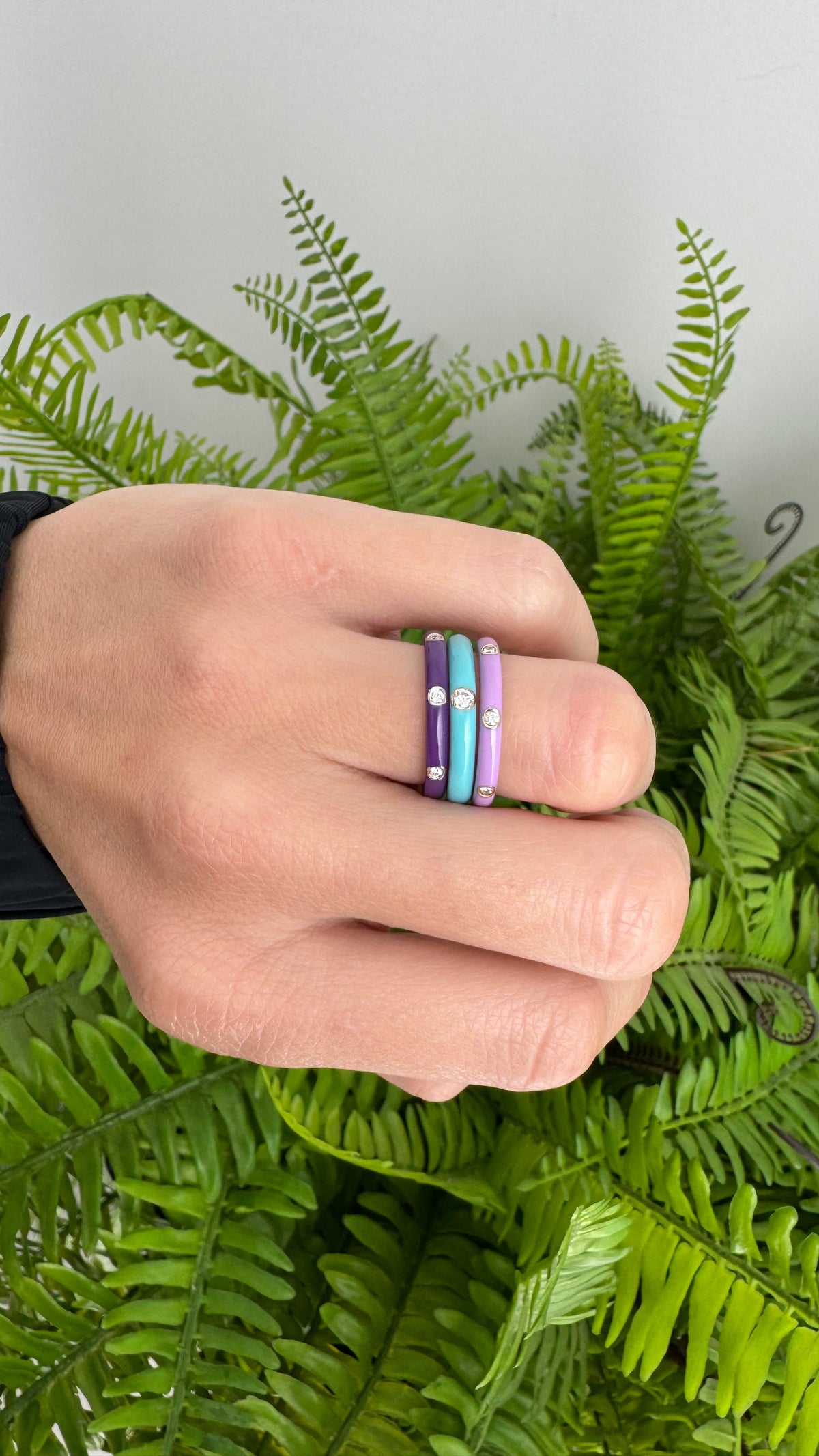 EF-Collection 3 Diamond & Violet Enamel Stack Ring