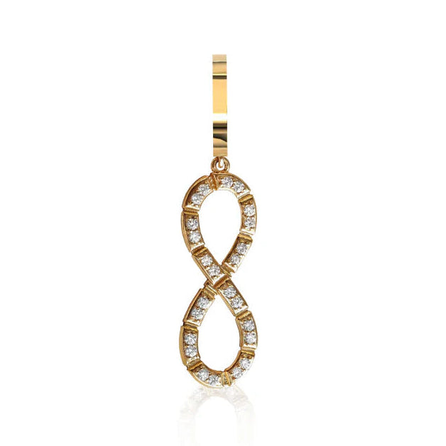Onirikka Glimmer Diamond Infinity Charm in 18k yellow gold with diamonds on a white background