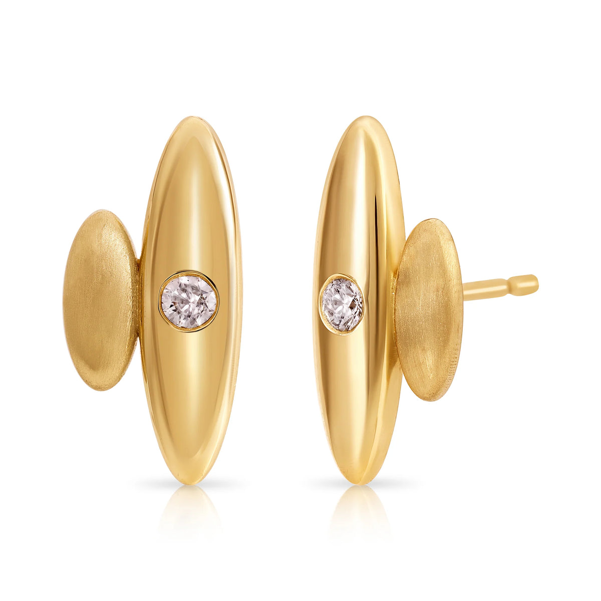 Product Shot of Onirikka Surf Rider Studs in yellow gold on a white background.