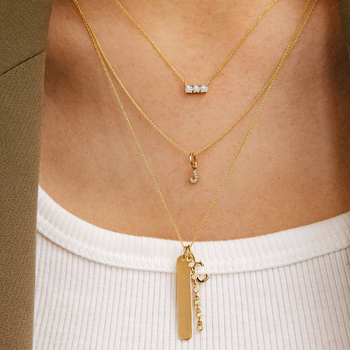 Close up of Dana Rebecca Designs Ava Bea Bar Necklace in yellow Gold.