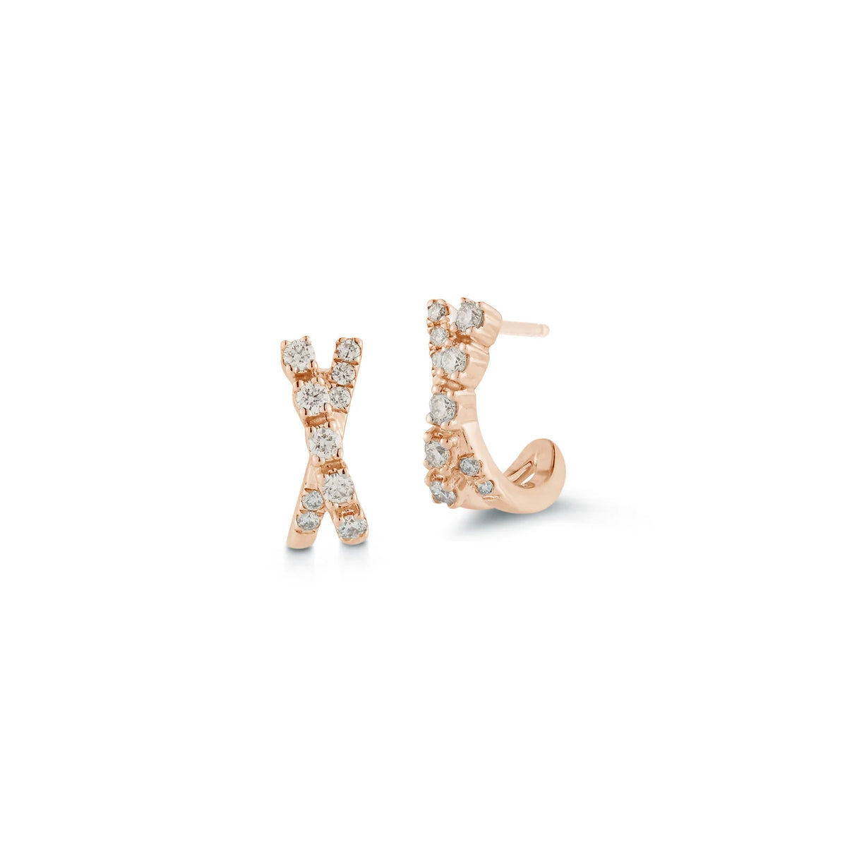 Dana Rebecca Designs Ava Bea Crossover Mini Huggie Earrings in rose gold on white background