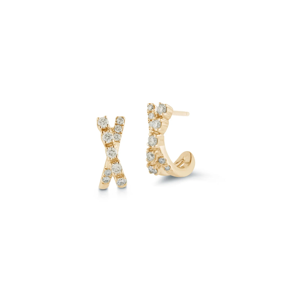 Dana Rebecca Designs Ava Bea Crossover Mini Huggie Earrings in yellow gold on white background