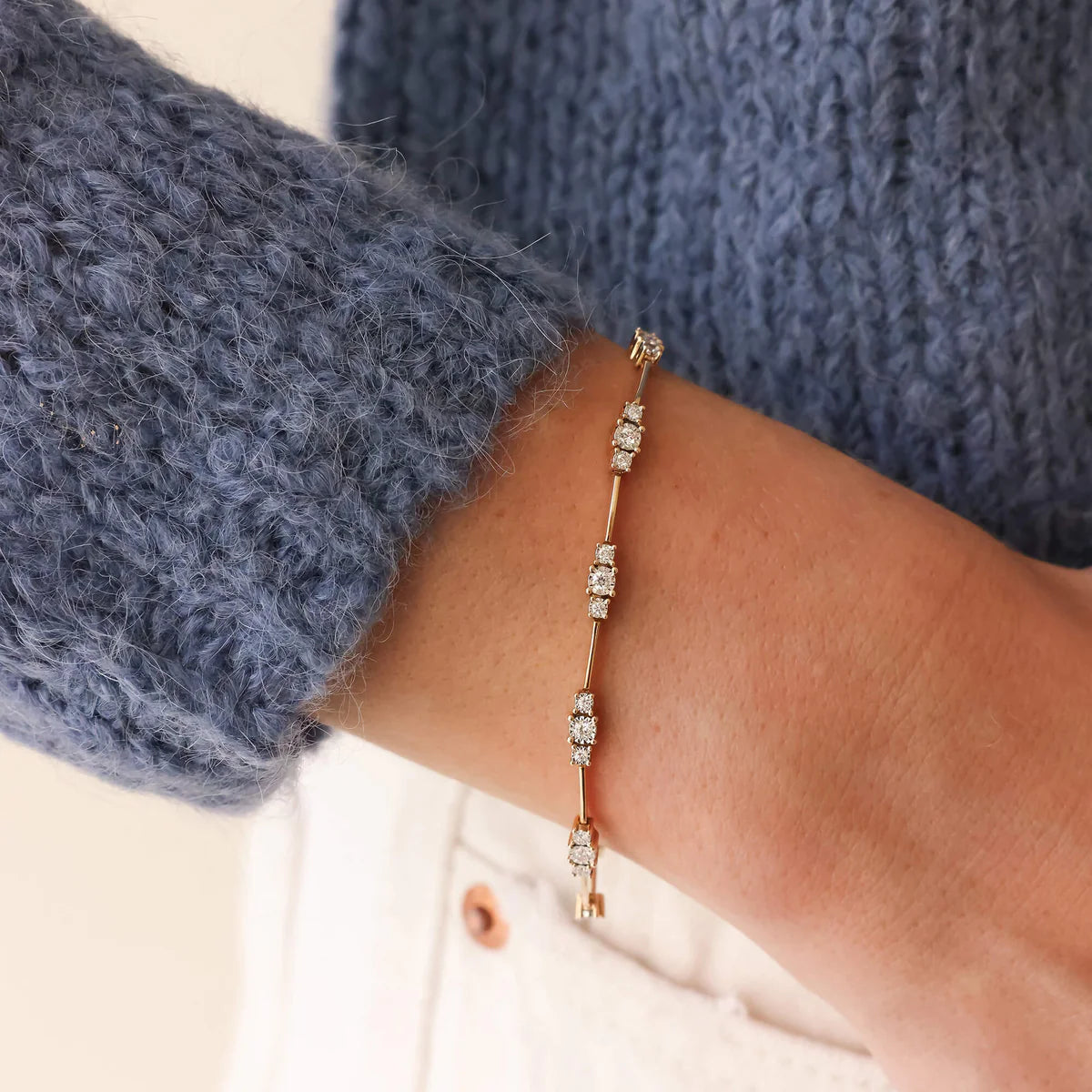 Dana Rebecca Designs Ava Bea Spaced tennis bracelet in yellow gold and diamonds close up