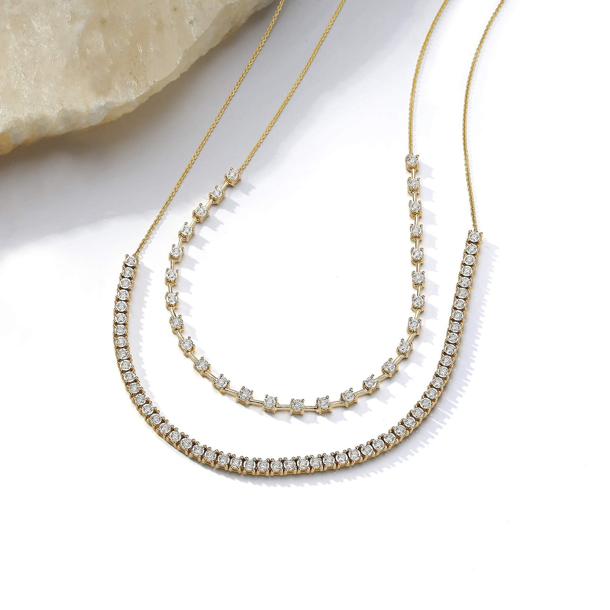 Dana Rebecca Designs Ava Bea Tennis Necklace in yellow gold on white surface