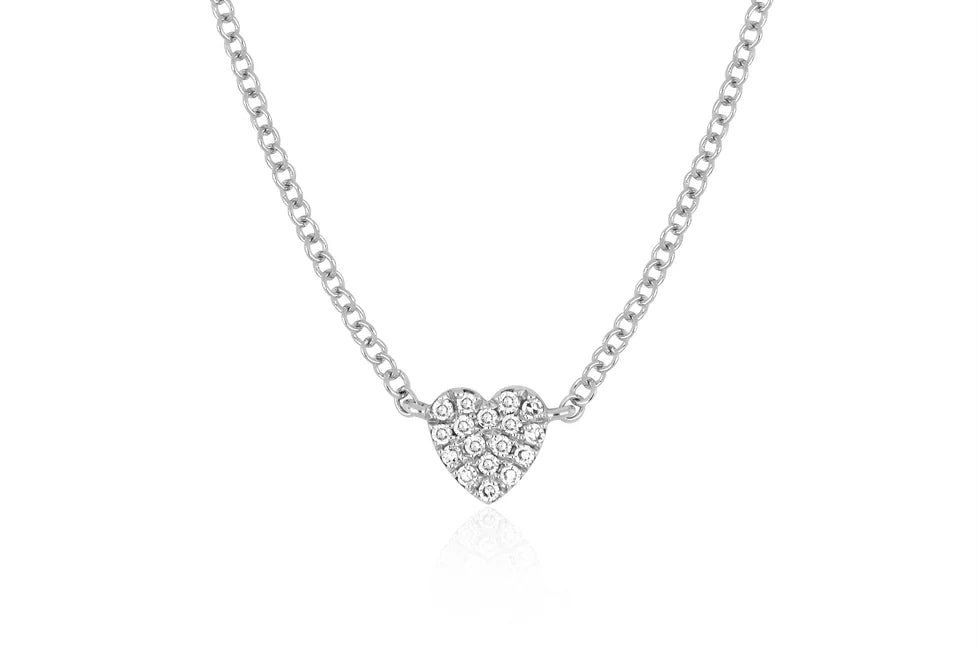 EF Collection Baby Diamond Heart Necklace in white gold on white background.