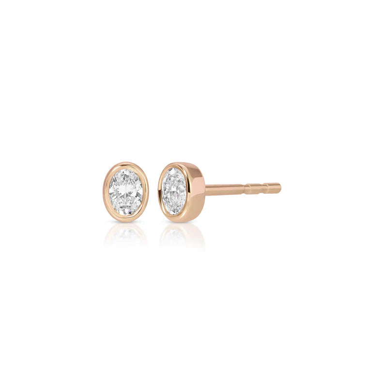 EF Collection Bezel Set Oval Diamond Stud Earrings in rose gold displayed on white background.