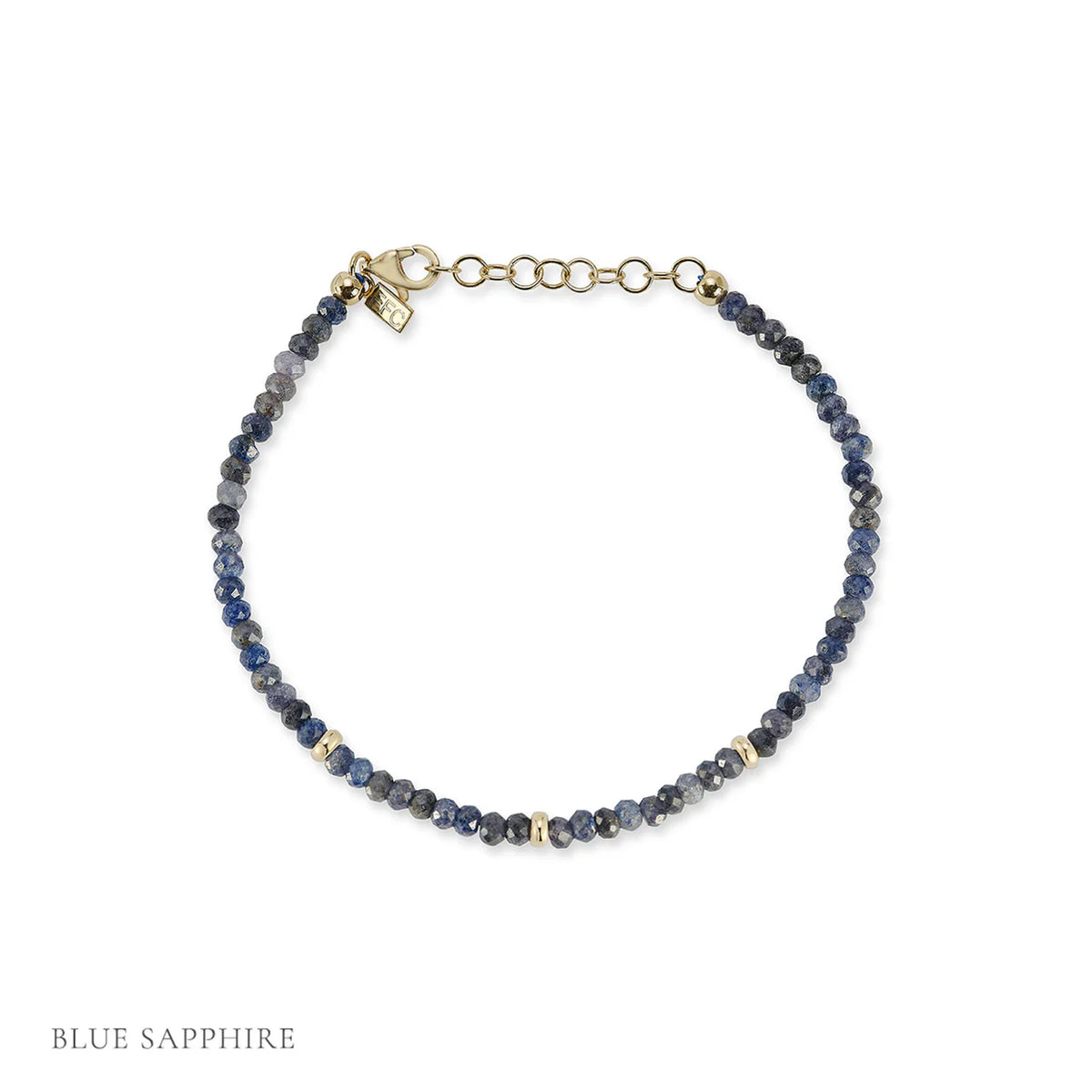 EF-Collection Birthstone Bead Bracelet In Blue Sapphire in yellow gold on white background with label