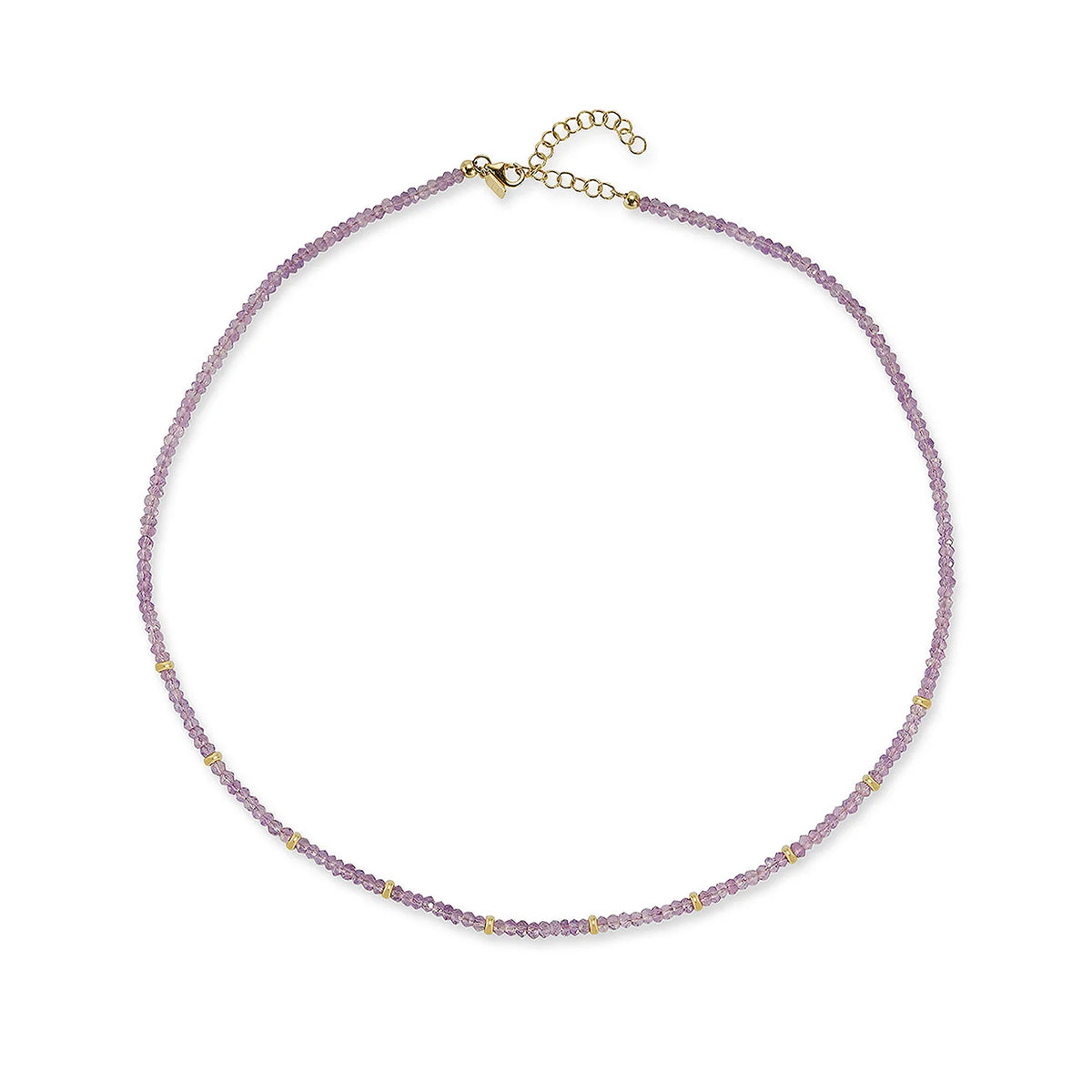 Product shot of EF-Collection Birthstone Bead Necklace In Amethyst on white background