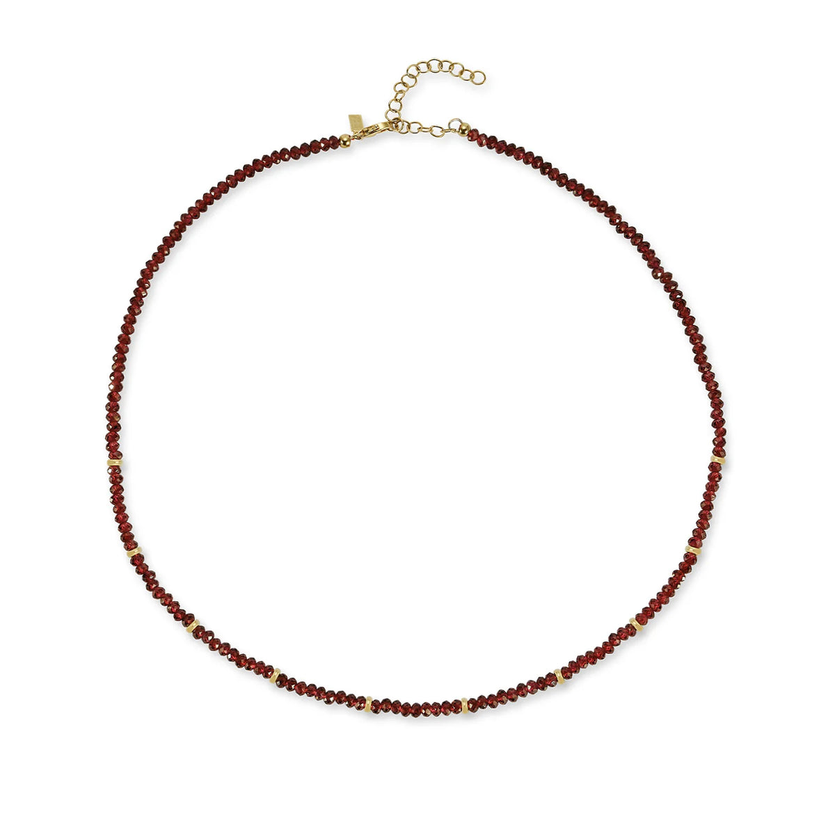 EF-Collection Birthstone Bead Necklace In Garnet in yellow gold on white background