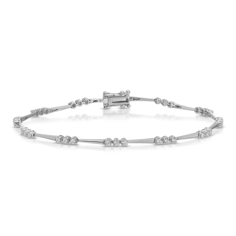 EF Collection Crown Set Diamond Eternity Bracelet in white gold on white background.