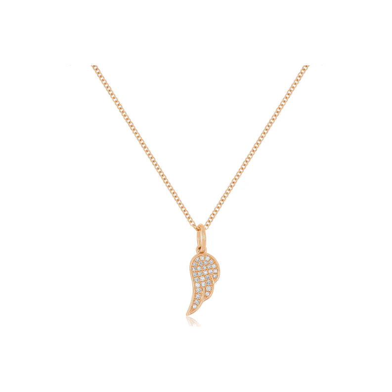 EF Collection Diamond Angel Wing Necklace in rose gold on white background.