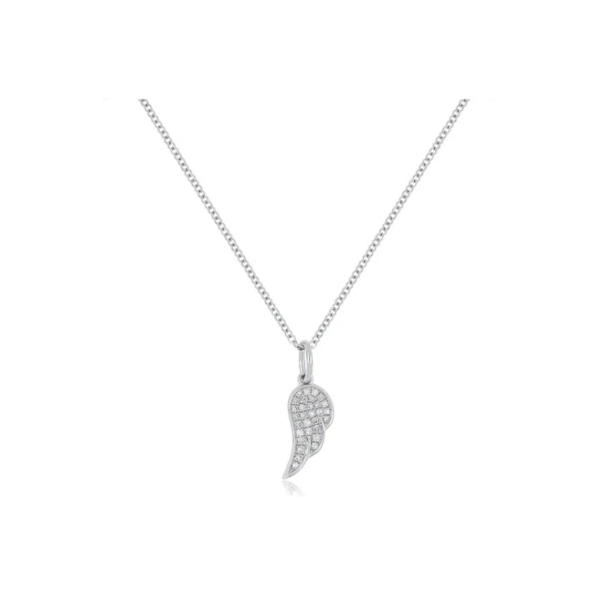 EF Collection Diamond Angel Wing Necklace in white gold on white background.