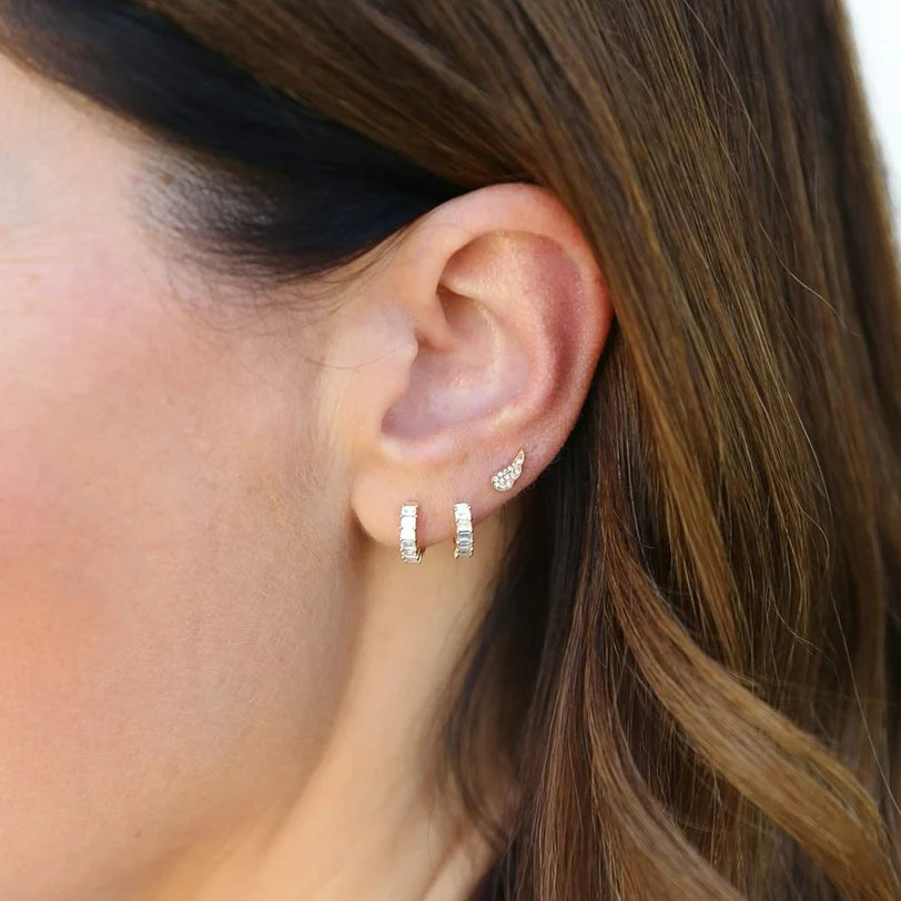 EF Collection Diamond Baby Angel Wings Stud Earring in yellow gold styled on models ear.