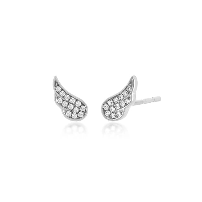 EF Collection Diamond Baby Angel Wings Stud Earring in white gold on white background.