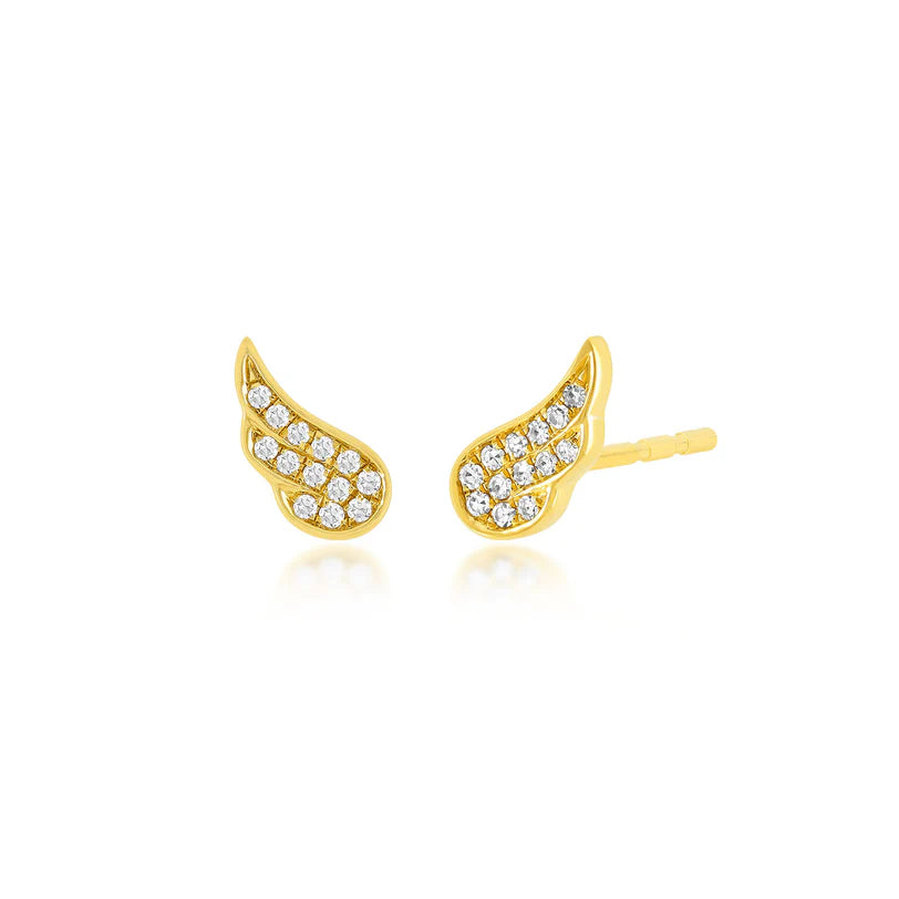 EF Collection Diamond Baby Angel Wings Stud Earring in yellow gold on white background.