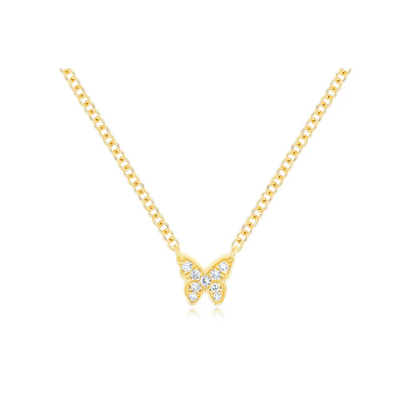EF Collection Diamond Baby Butterfly Necklace in yellow gold on white background.