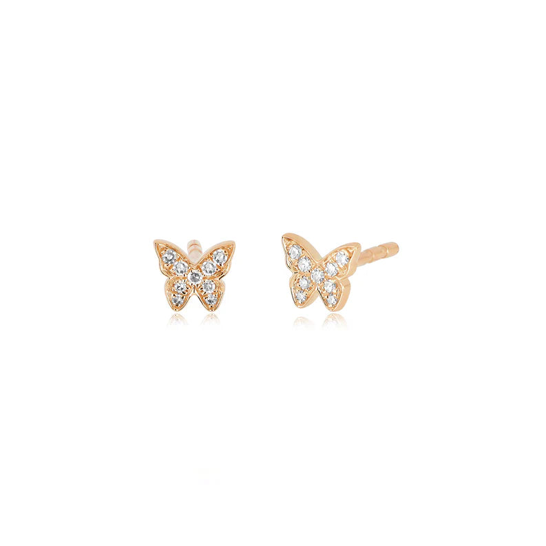 EF Collection Diamond Baby Butterfly Stud Earring in rose gold on white background.