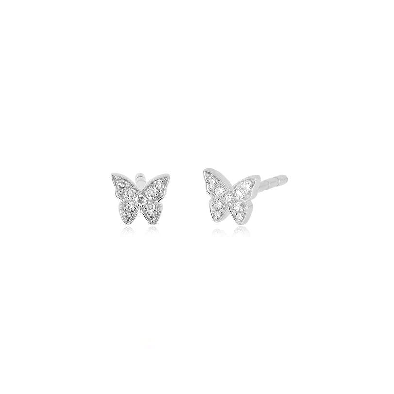 EF Collection Diamond Baby Butterfly Stud Earring in white gold on white background.