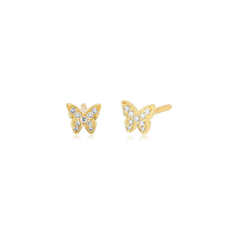 EF Collection Diamond Baby Butterfly Stud Earring in yellow gold on white background.