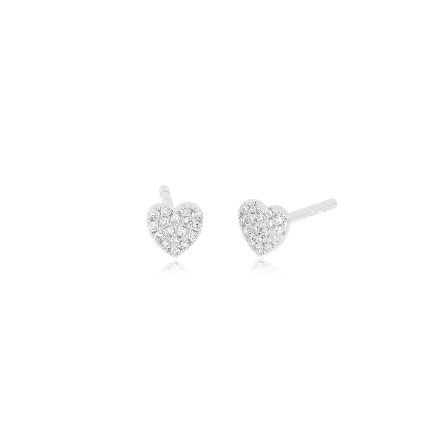 EF Collection Diamond Baby Heart Stud Earring in white gold on white background.
