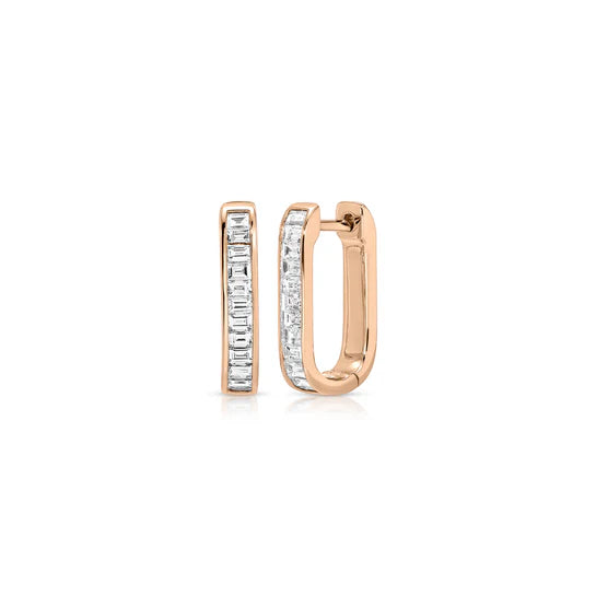 EF-Collection Diamond Baguette Jumbo Lola Hoop Earring in rose gold on white background